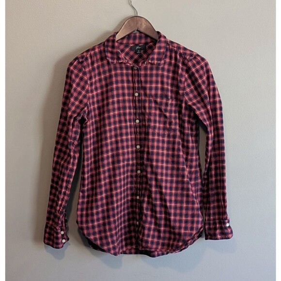 J.Crew Size 4 Red Top Plaid Check Womens Small S Shirt Blue Button Up LS - Picture 1 of 3